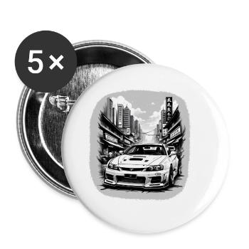 JDM Sportcar tuning Driftcar Voiture Cadeau PS City - Lot de 5 grands badges (56 mm) - blanc - Devant