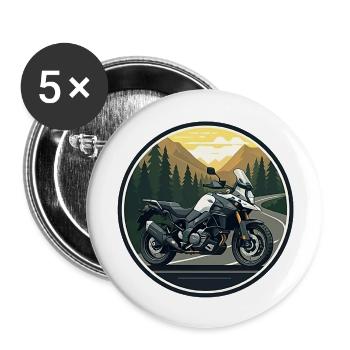 Motorrad-Abenteuer - Buttons groß 56 mm (5er Pack) - Weiß - Vorne