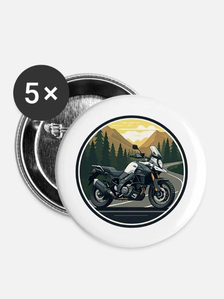 Motorrad-Abenteuer - Buttons groß 56 mm (5er Pack) - Weiß