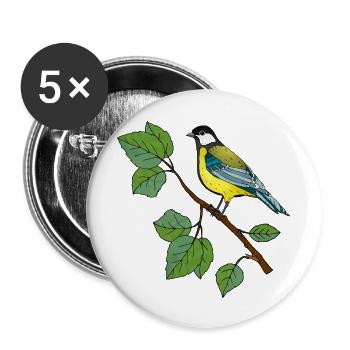 Bunter Vogel - Buttons groß 56 mm (5er Pack) - Weiß - Vorne