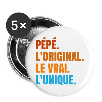 Pépé L'original Le Vrai L'unique Cadeau - Lot de 5 grands badges (56 mm) - blanc - Devant
