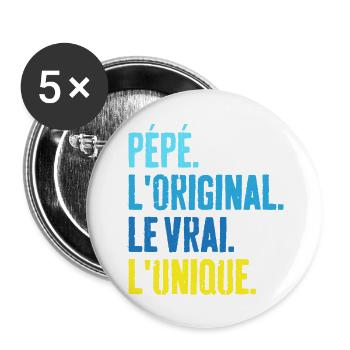 Pépé L'original Le Vrai L'unique Cadeau - Lot de 5 grands badges (56 mm) - blanc - Devant