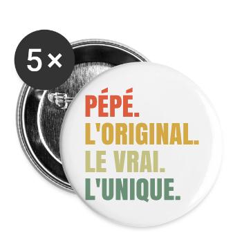 Pépé L'original Le Vrai L'unique Cadeau - Lot de 5 grands badges (56 mm) - blanc - Devant