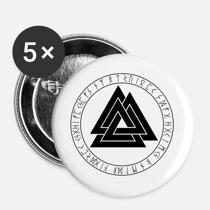 Valknut Viking Symbol - Buttons large 2.2''/56 mm (5-pack) - white