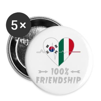 100 % amitié entre la Corée du Sud et l'Italie - Lot de 5 grands badges (56 mm) - blanc - Devant