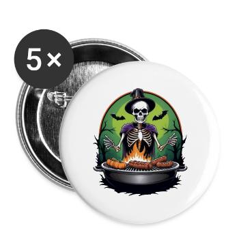 Halloween Grilling Grill Master Gift Skeleton - Buttons large 2.2''/56 mm (5-pack) - white - Front
