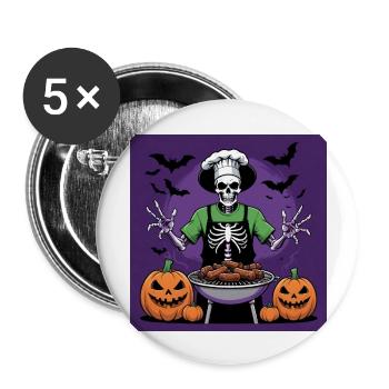 Halloween grillades grillades Master cadeau squelette - Lot de 5 grands badges (56 mm) - blanc - Devant