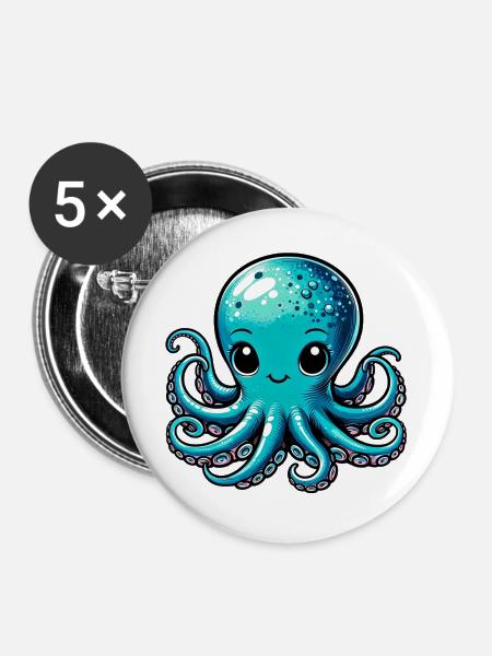 Krake - Buttons groß 56 mm (5er Pack) - Weiß