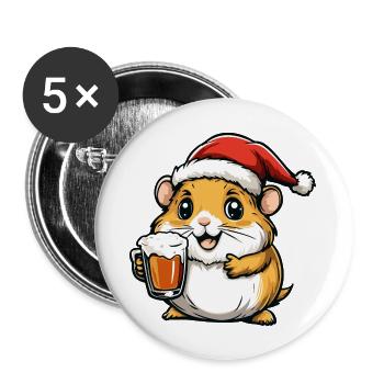 Hamster Weihnachten Bier - Buttons groß 56 mm (5er Pack) - Weiß - Vorne