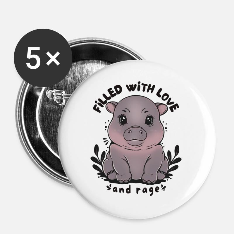 Hippo Filled with Love and Rage - Buttons large 2.2''/56 mm (5-pack) - white