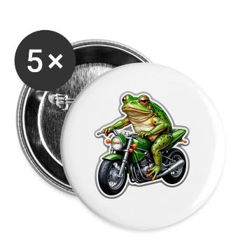 Frosch auf Motorrad - Buttons groß 56 mm (5er Pack) - Weiß - Vorne