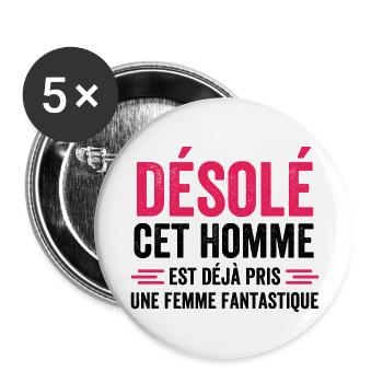 Sorry, dieser Mann ist schon vergeben - Buttons groß 56 mm (5er Pack) - Weiß - Vorne