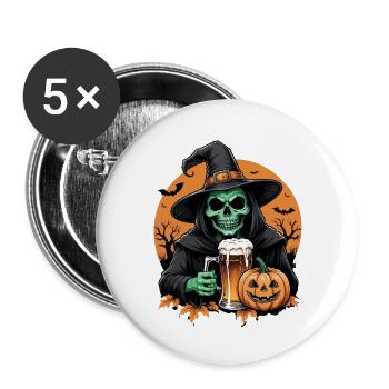 Witch Beer Halloween Pumpkin Gift Skeleton - Buttons large 2.2''/56 mm (5-pack) - white - Front