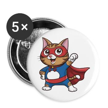Katze im Superhelden-Umhang - Buttons groß 56 mm (5er Pack) - Weiß - Vorne