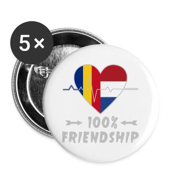 Rumänien und Niederlande 100% Freundschaft - Buttons groß 56 mm (5er Pack) - Weiß - Vorne