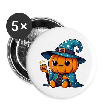 Cute Halloween Pumpkin Wizard - Buttons large 2.2''/56 mm (5-pack) - white - Front