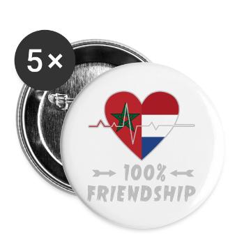 100 % amitié entre le Maroc et les Pays-Bas - Lot de 5 grands badges (56 mm) - blanc - Devant