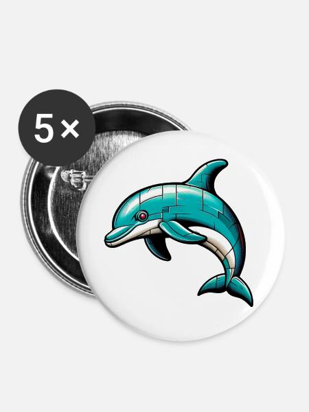 Delfin - Buttons groß 56 mm (5er Pack) - Weiß