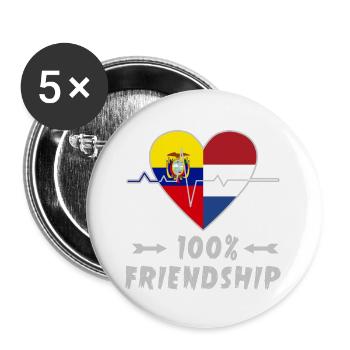 Ecuador und Niederlande 100% Freundschaft - Buttons groß 56 mm (5er Pack) - Weiß - Vorne