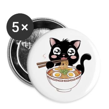Cat Ramen Noodle Japanese Anime Manga Ramen Kawaii - Buttons groß 56 mm (5er Pack) - Weiß - Vorne