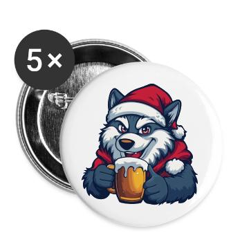 Wolf Bier Xmas Weihnachten - Buttons groß 56 mm (5er Pack) - Weiß - Vorne