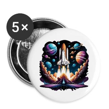 Rakete Astronaut Weltall Geschenk SpaceShuttle - Buttons groß 56 mm (5er Pack) - Weiß - Vorne
