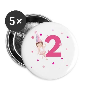 2nd Birthday Pink Fairy - Buttons large 2.2''/56 mm (5-pack) - white - Front