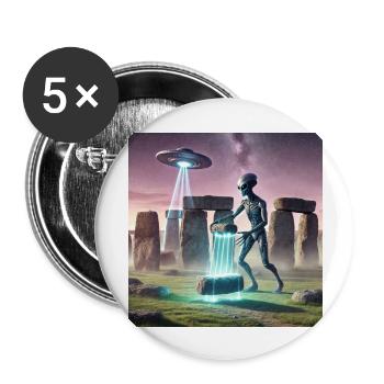 Alien baut Stonehenge - Buttons groß 56 mm (5er Pack) - Weiß - Vorne