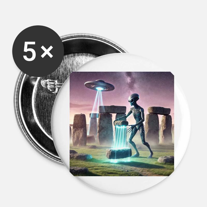 Alien builds Stonehenge - Buttons large 2.2''/56 mm (5-pack) - white