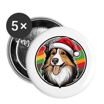 Border Collie Chien Noël Noël - Lot de 5 grands badges (56 mm) - blanc - Devant