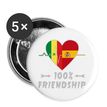 100 % amitié entre le Sénégal et l'Espagne - Lot de 5 grands badges (56 mm) - blanc - Devant