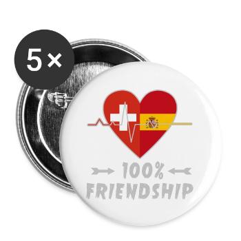 100 % amitié entre la Suisse et l'Espagne - Lot de 5 grands badges (56 mm) - blanc - Devant