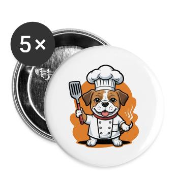 Chien Chef Amis Chien Cadeau Cuisine BBQ - Lot de 5 grands badges (56 mm) - blanc - Devant