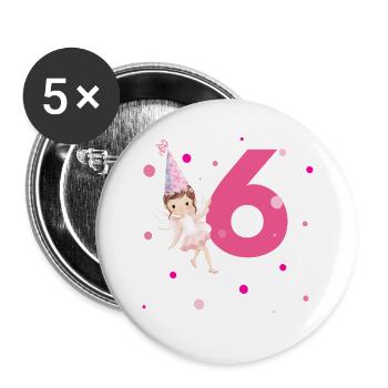 6th Birthday Pink Fairy - Buttons large 2.2''/56 mm (5-pack) - white - Front
