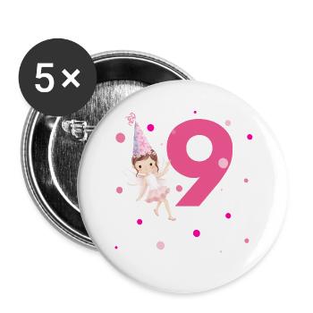 9th Birthday Pink Fairy - Buttons large 2.2''/56 mm (5-pack) - white - Front