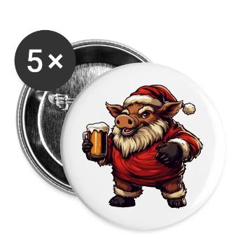 Pork Beer Xmas Christmas Wild Boar - Buttons large 2.2''/56 mm (5-pack) - white - Front