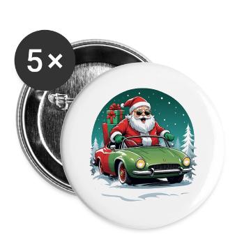 Père Noël Noël Cadeaux Voiture de Noël - Lot de 5 grands badges (56 mm) - blanc - Devant