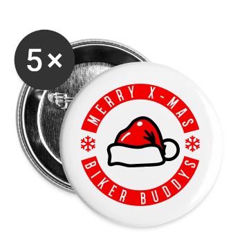 Merry X-Mas Biker Buddys - Buttons groß 56 mm (5er Pack) - Weiß - Vorne
