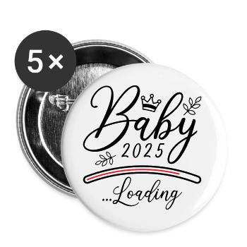 Baby 2025 Loading Spruch - Buttons groß 56 mm (5er Pack) - Weiß - Vorne