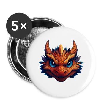 Dragon's Face - Buttons large 2.2''/56 mm (5-pack) - white - Front