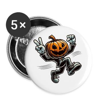 Tanzender Kürbis - Halloween Spaß mit Stil - Buttons groß 56 mm (5er Pack) - Weiß - Vorne