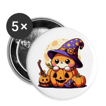 Süße kleine Halloween-Katze - Buttons groß 56 mm (5er Pack) - Weiß - Vorne