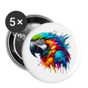 Papagei - Buttons groß 56 mm (5er Pack) - Weiß - Vorne