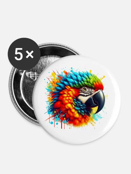 Papagei - Buttons groß 56 mm (5er Pack) - Weiß