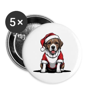 Père Noël chien Père Noël Cadeau chien - Lot de 5 grands badges (56 mm) - blanc - Devant