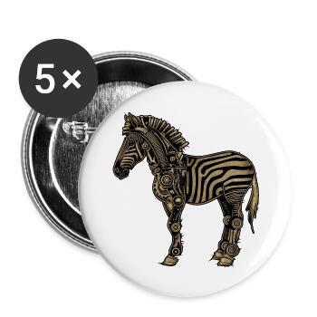 Zebra Steampunk - Buttons groß 56 mm (5er Pack) - Weiß - Vorne
