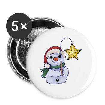 Schneemann mit Stern - Buttons groß 56 mm (5er Pack) - Weiß - Vorne