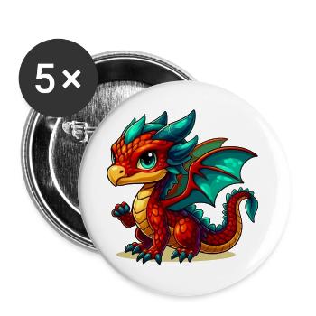 Drache - Buttons groß 56 mm (5er Pack) - Weiß - Vorne