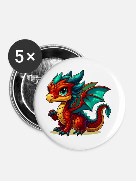 Drache - Buttons groß 56 mm (5er Pack) - Weiß