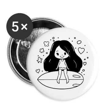 Cartoon Surferin - Buttons groß 56 mm (5er Pack) - Weiß - Vorne